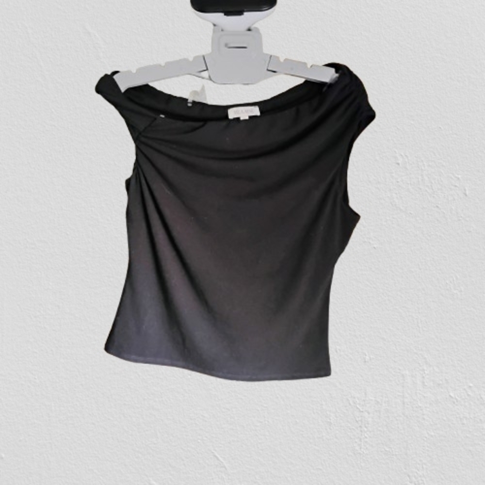 NWT Mila Mae Black Off Shoulder Stretch Top Large Minimalist Chic